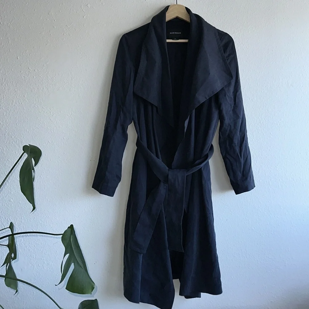 Club Monaco Gideon Navy Blue Draped Trench Coat Sz. S - Picture 3 of 11